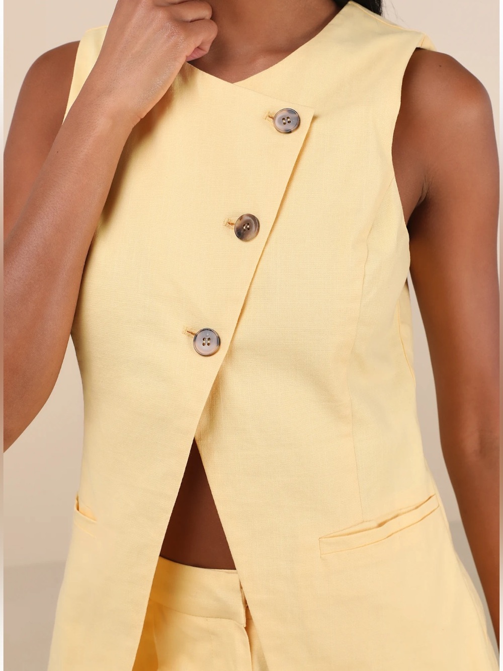 Lulu's Pale Yellow Sleeveless Button Vest